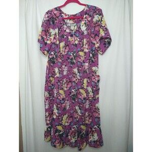 Vintage Anthony Richards Moo Moo Nightgown Size XL Purple Floral Chore Pockets